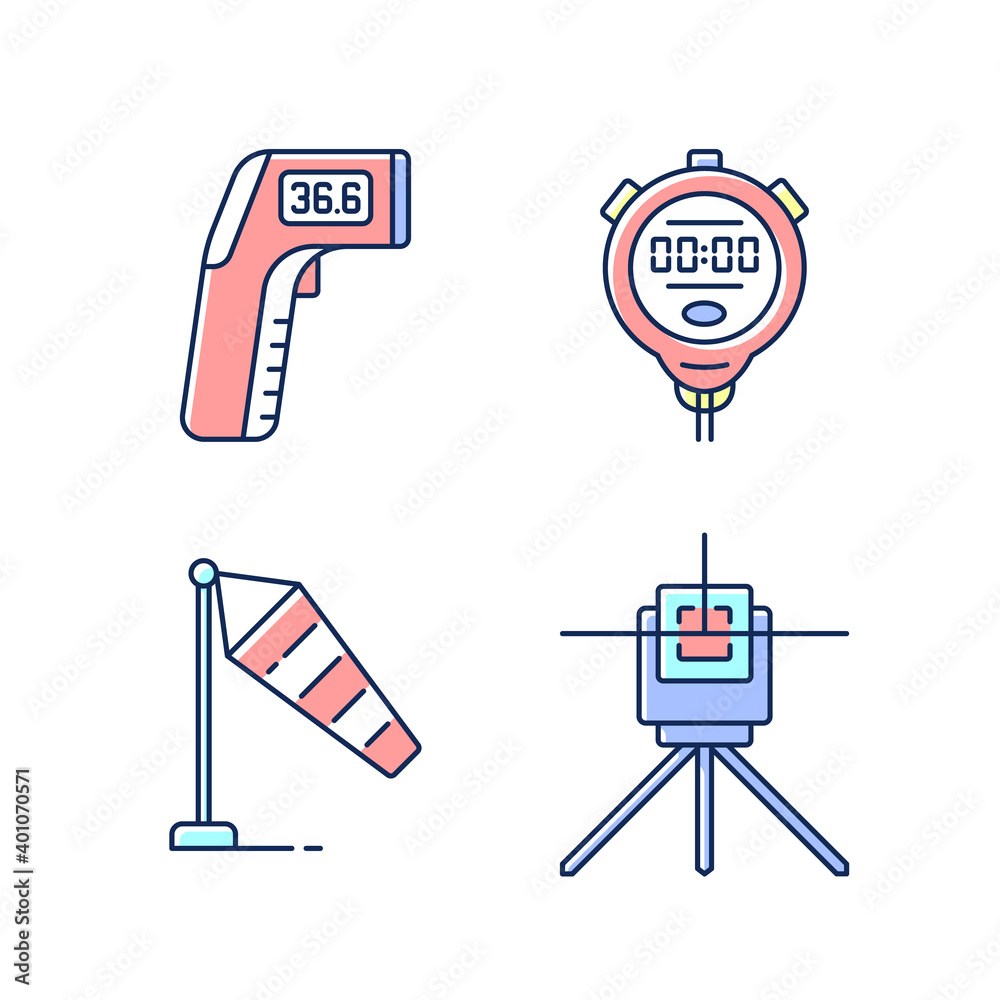 Measuring tools RGB color icons set