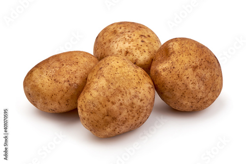 Washed potatoes, close-up, isolated on white background