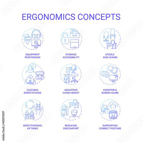Ergonomics concept icons set photo