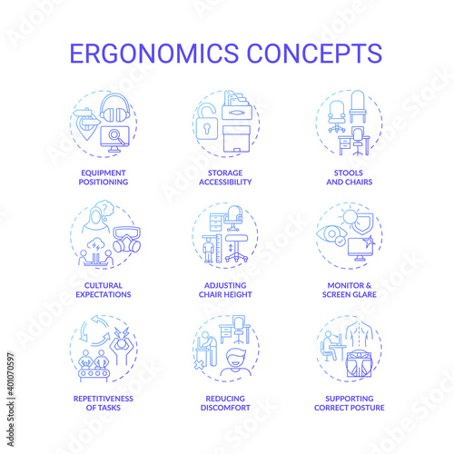 Ergonomics concept icons set