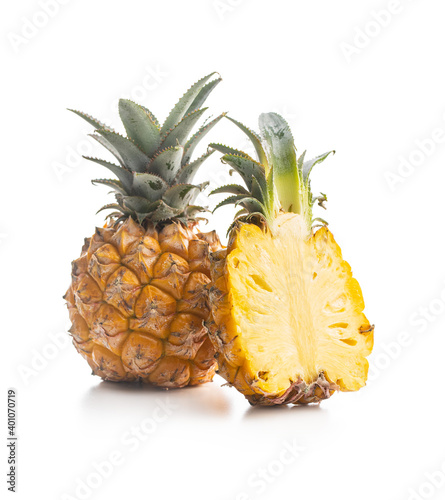 Ripe baby pineapple. Halved mini pineapple.