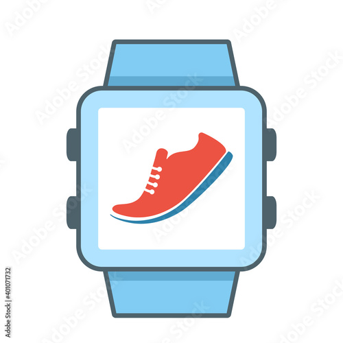 icon of pedometer on smart watch smartwatch. silhouette on a white background.