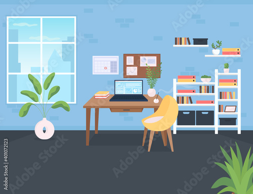 Workplace flat color vector illustration