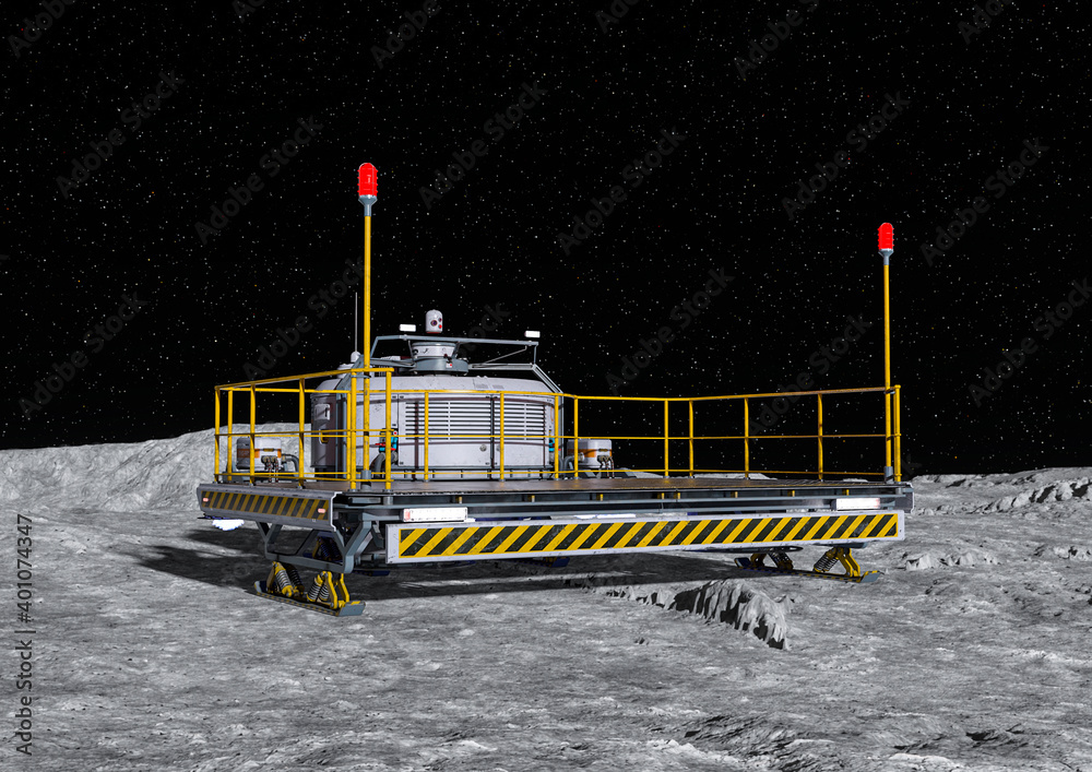 lunar base vehicle on the moon front view