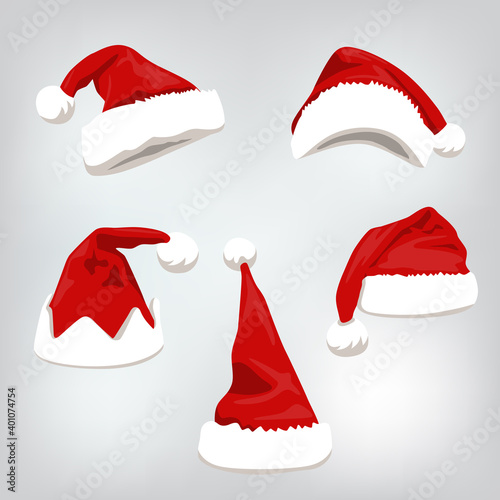 Set Different New Year Hats Bubo Christmas Mood Set Santa Hats