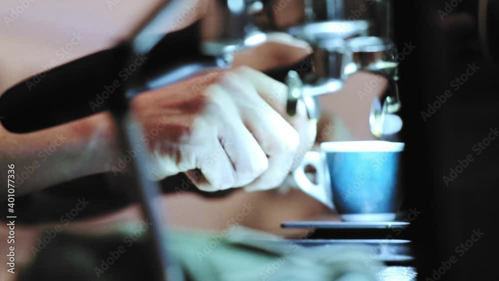 Close up of barista preparing espresso Close up of barista preparing espresso
