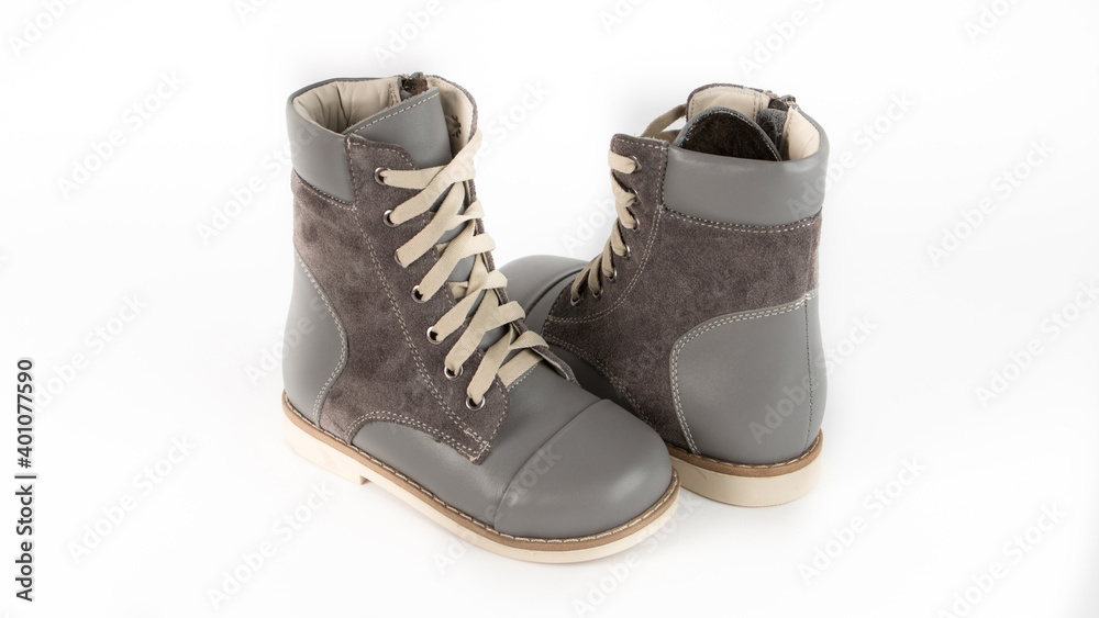 children's gray orthopedic lacing shoes on a white background
