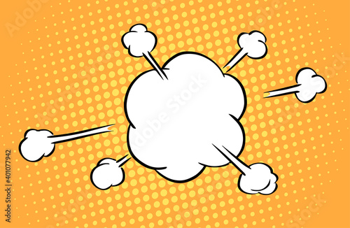 Cartoon explosion on a colorful background. Vector illustration template in pop art style. Place for your text.