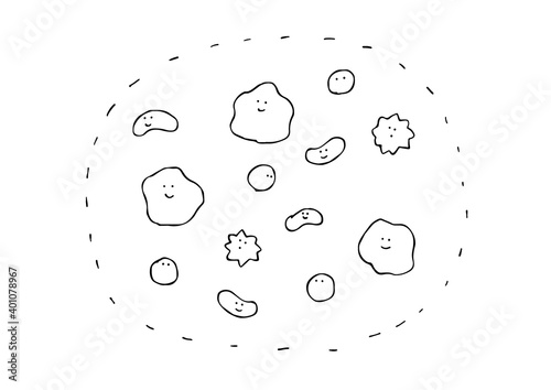 色々な腸内細菌のシンプルでかわいい手描きイラスト