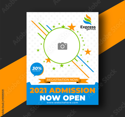 School Flyer Template Design Blue Green and Orange color theme