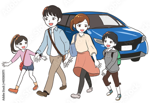 普通車でお出かけ　家族
