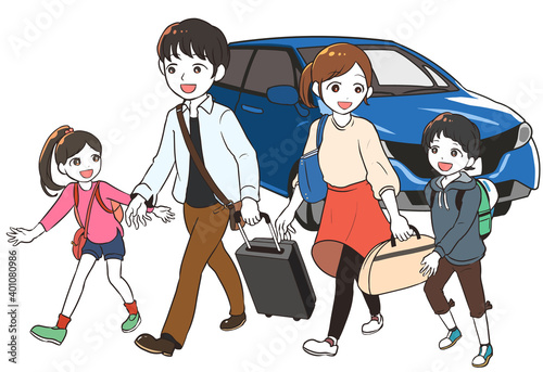 普通車で旅行　家族