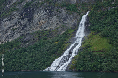 The seven sisters waterfall over Geirangerfjord, located near the Geiranger village, Norway