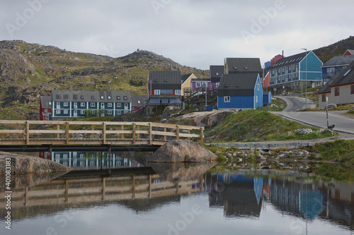 View of Qaqortoq in Greenland. The town is located in southern Greenland with a population of around 4,000 people photo