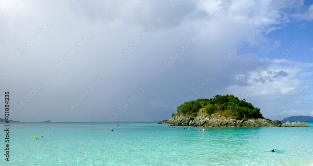 Fototapeta premium Snorkeling on St. John, with an impending storm coming.