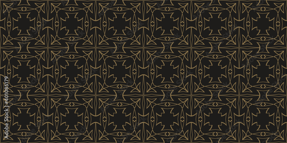 Dark wallpaper background, seamless pattern. Gold ornament on black. Perfect for fabrics, covers, posters, wallpaper. Vector background image Dark wallpaper background, seamless pattern. Gold ornament on black. Perfect for fabrics, covers, posters, wallpaper. Vector background image
