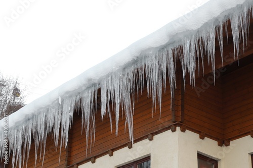 Icicle on a roof in Schladming in Austria