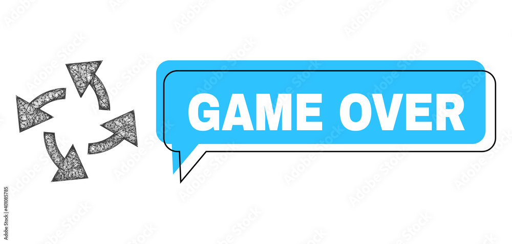 Speech Game Over blue bubble frame and wire frame centrifugal arrows. Frame and colored area are misplaced for Game Over label, which is located inside blue colored speech balloon. Speech Game Over blue bubble frame and wire frame centrifugal arrows. Frame and colored area are misplaced for Game Over label, which is located inside blue colored speech balloon.