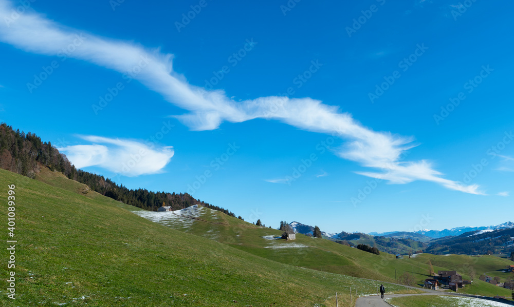 Amazing clouds over the hills of Cantone Appenzell, Switzerland