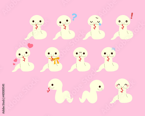 白蛇イラスト素材 : White snake illustration material