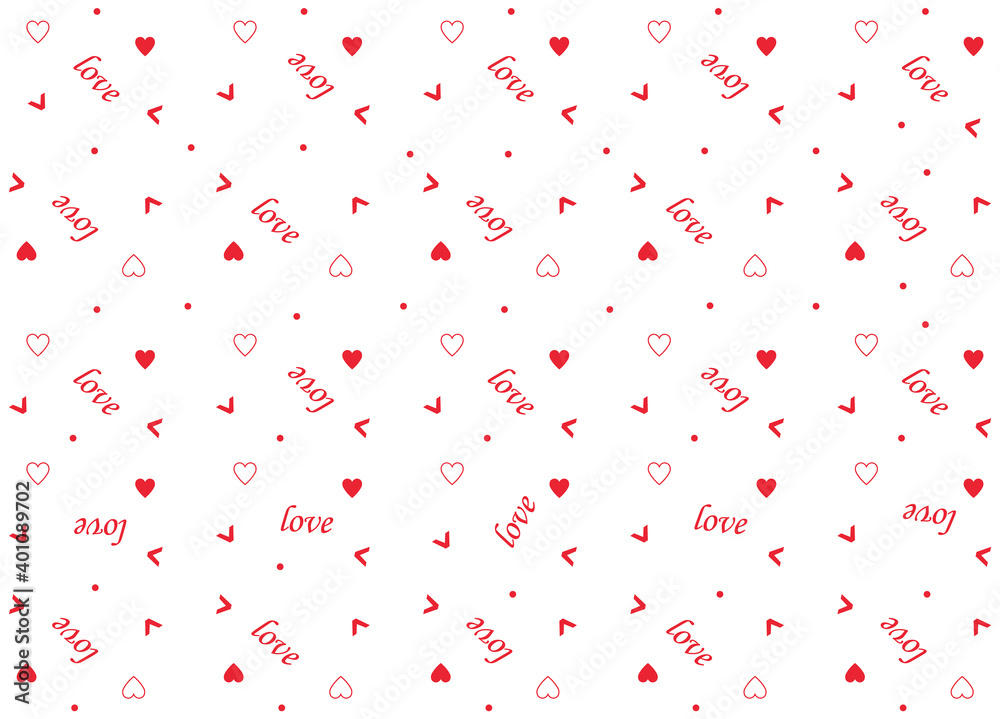Modern beautiful pattern with love and hearts, lovely card, art, Valentine's day, nice decoration, design for decoration, wrapping paper, print, fabric or textile, vector illustration, flat design