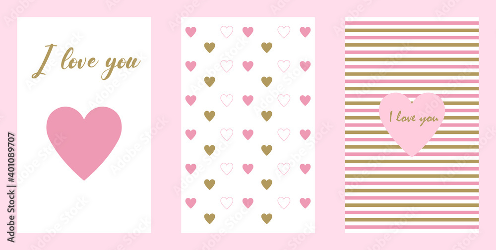 Modern beautiful patterns set with hearts, lovely cards, art, Valentine's day, nice love collection, design for decoration, wrapping paper, print, fabric or textile, vector illustration, flat design Modern beautiful patterns set with hearts, lovely cards, art, Valentine's day, nice love collection, design for decoration, wrapping paper, print, fabric or textile, vector illustration, flat design