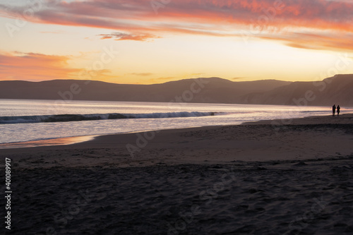 Sunset at Drakes Beach in Point Reyes.