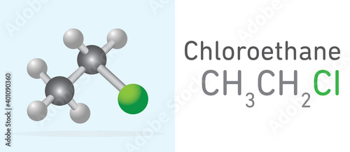 Chloroethane (CH3CH2CI) gas molecule. Stick model. Structural Chemical Formula. Chemistry Education