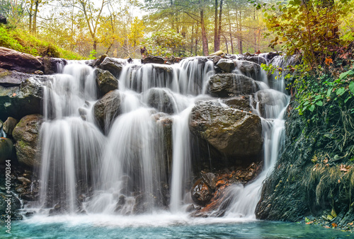 Fototapeta Naklejka Na Ścianę i Meble -  Beautiful landscape with waterfall in montain forest, Sapanca, Turkey.