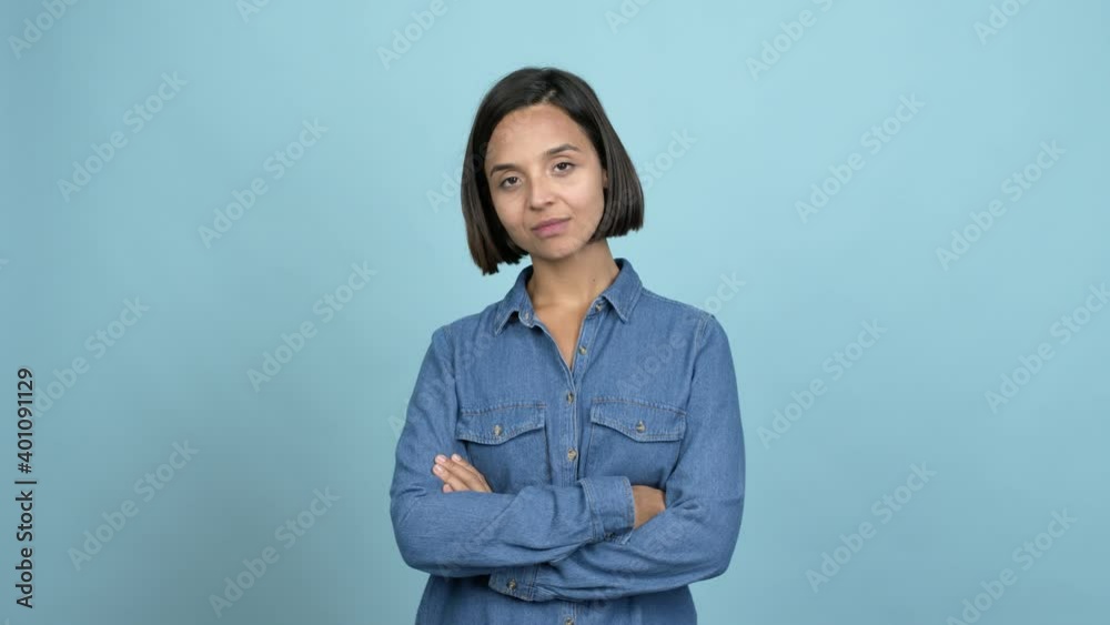 Young latin woman . Portratit over isolated background