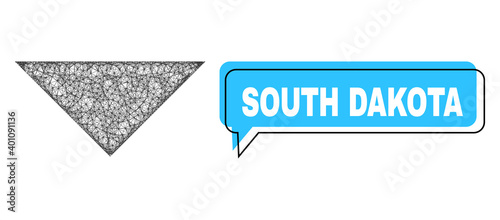 Conversation South Dakota blue cloud message and net mesh arrowhead down. Frame and colored area are misplaced for South Dakota caption, which is located inside blue colored cloud.