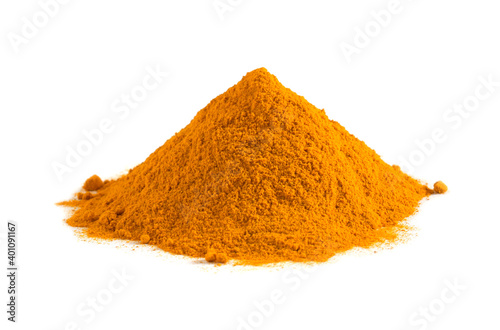 Turmeric (Curcumin) powder isolated on a white background.