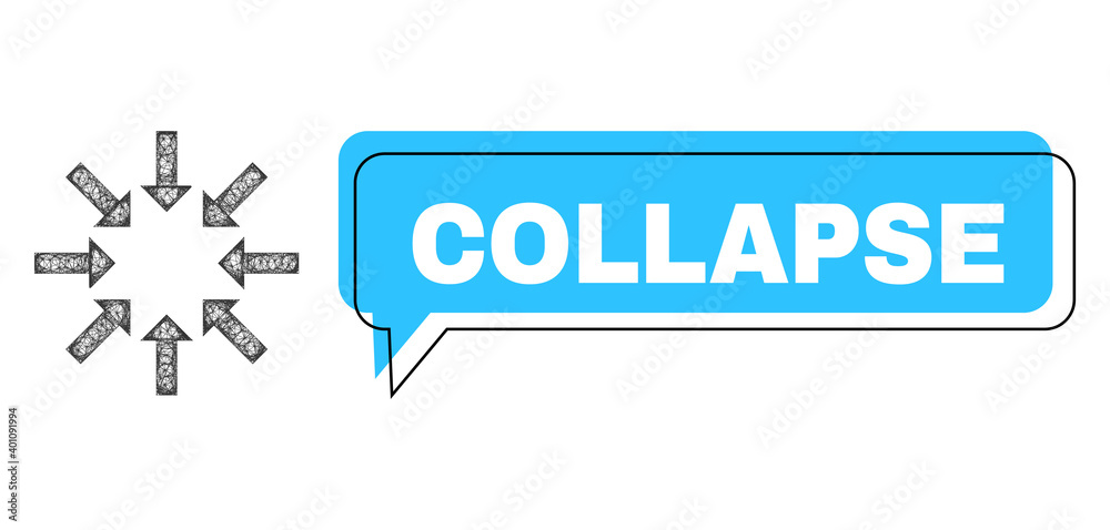 Speech Collapse blue cloud frame and wire frame collapse arrows. Frame and colored area are shifted for Collapse text, which is located inside blue colored bubble. Speech Collapse blue cloud frame and wire frame collapse arrows. Frame and colored area are shifted for Collapse text, which is located inside blue colored bubble.