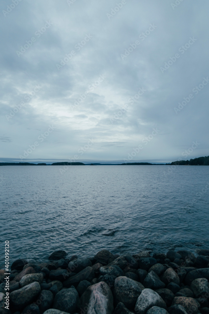 lake and sky with clouds