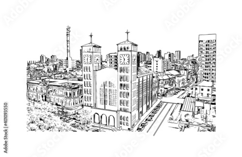 Building view with landmark of Cuiaba is the 
city in Brazil. Hand drawn sketch illustration in vector. photo