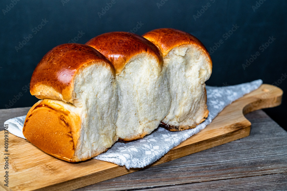 Japanese Hokkaido milk bread. Homemade sourdough loaf