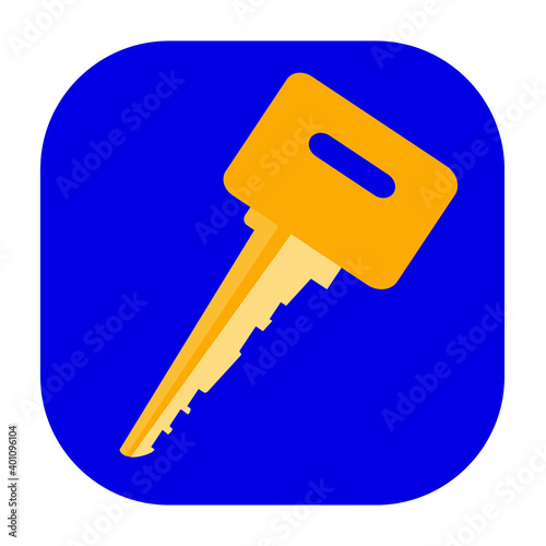 Flat color modern key icon on blue background. Fully editable. 