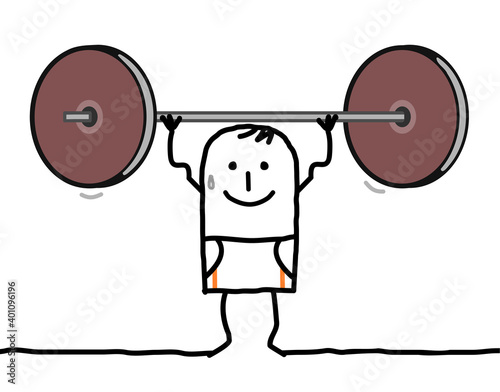 Cartoon Strong and sporty Boy with big Weights