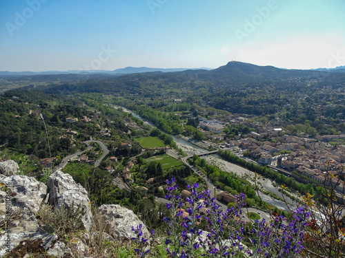 Anduze french village aerial view with viper's bugloss photo