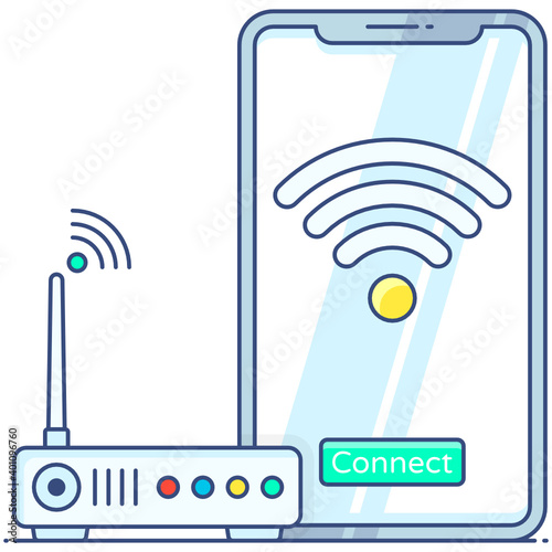 
Internet connection, flat outline icon of mobile wifi 
