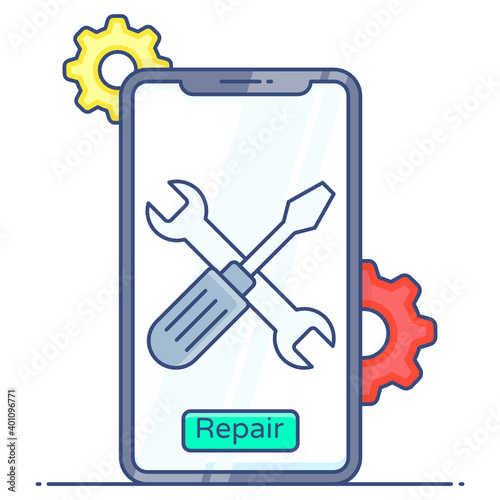 
Flat outline icon of mobile repair, repair service 
