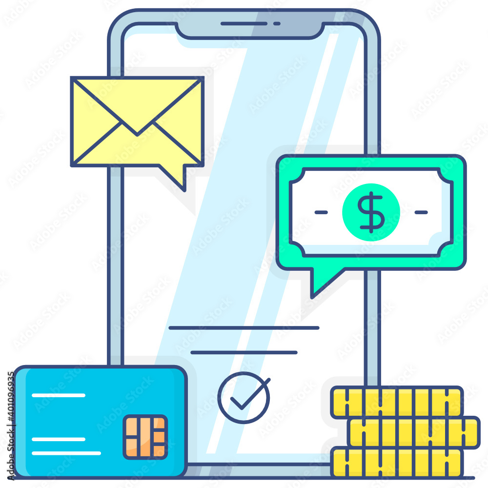 Sms transactions flat outline icon, mobile application Sms transactions flat outline icon, mobile application