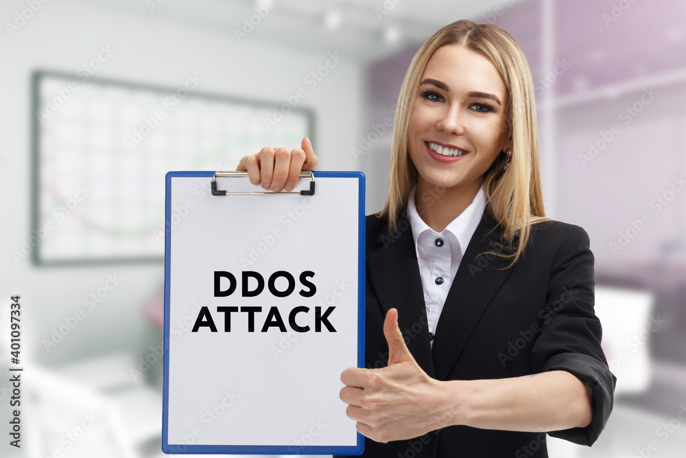 Business, technology, internet and network concept. Young businessman thinks over the steps for successful growth: Ddos attack Business, technology, internet and network concept. Young businessman thinks over the steps for successful growth: Ddos attack