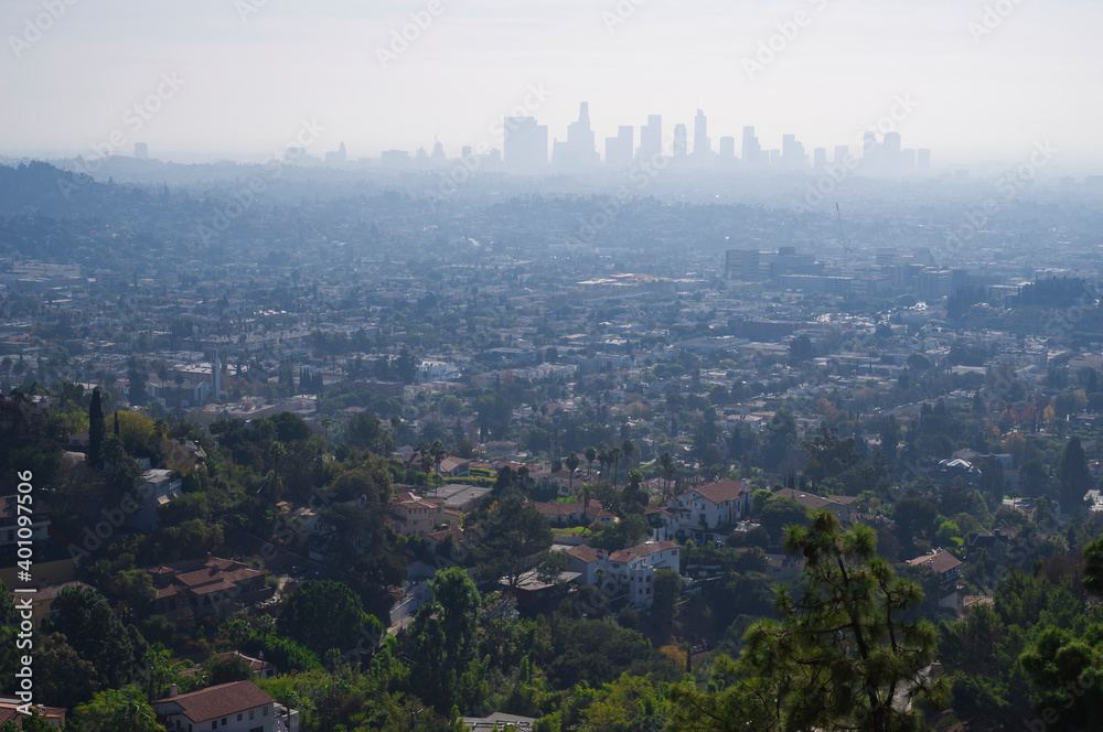 Air quality and Pollution - LA Skyline under smog.