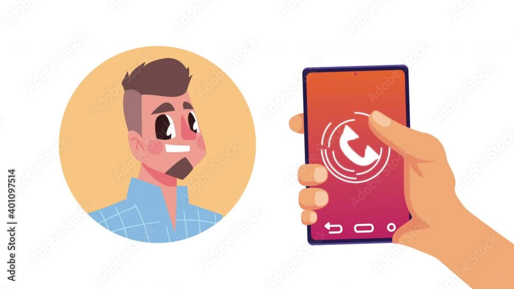 young man with beard with smartphone animation young man with beard with smartphone animation