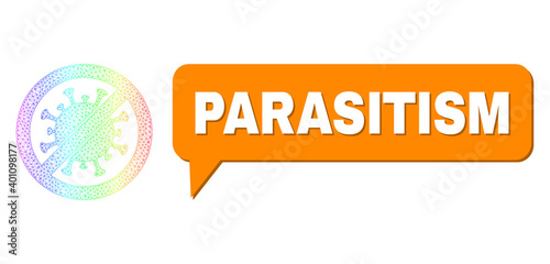 Parasitism and stop virus vector. Spectrum colorful net stop virus, and speech Parasitism bubble frame. Speech colored Parasitism cloud has shadow.