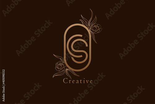 Abstract Initial C and S Logo, Monogram with floral frame, usable for brand, card and invitation, logo design template element,vector illustration