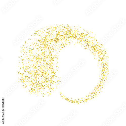 Horizontal curl sprinkled with crumbs golden texture. Background Gold dust on a white background. Sand particles grain or sand. Vector backdrop golden path pieces grunge for design illustration