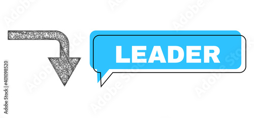 Conversation Leader blue cloud message and network turn down. Frame and colored area are shifted for Leader phrase, which is located inside blue colored speech balloon.