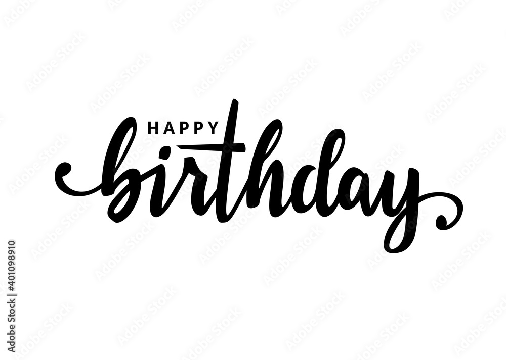 Happy Birthday hand drawn lettering. Birth text isolated on white for postcard, poster, banner design element. Happy Birthday script calligraphy.